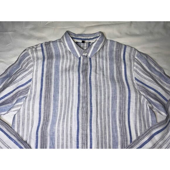 Lafayette 148 Shirt Women's Size S Blue Striped Button Up Long Sleeve 100% Linen - Picture 2 of 12